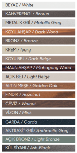 Panjur Lamel renk seçenekleri